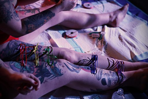 dungeon poked pretty Needles elegantly piercing through skin